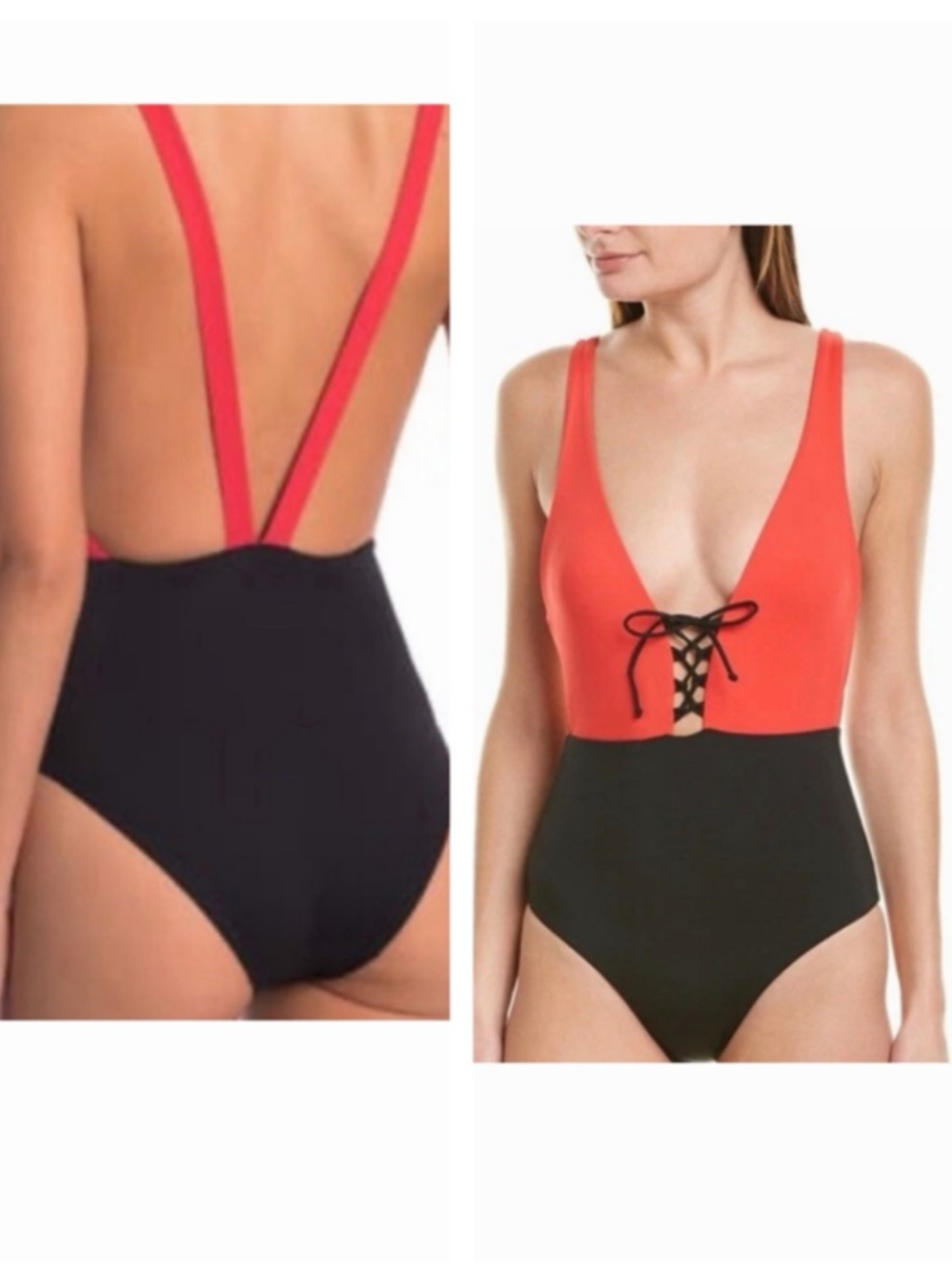 NWT Onia Brand Iona Color-block One Piece Swimsuit In Santa Fe Red $160